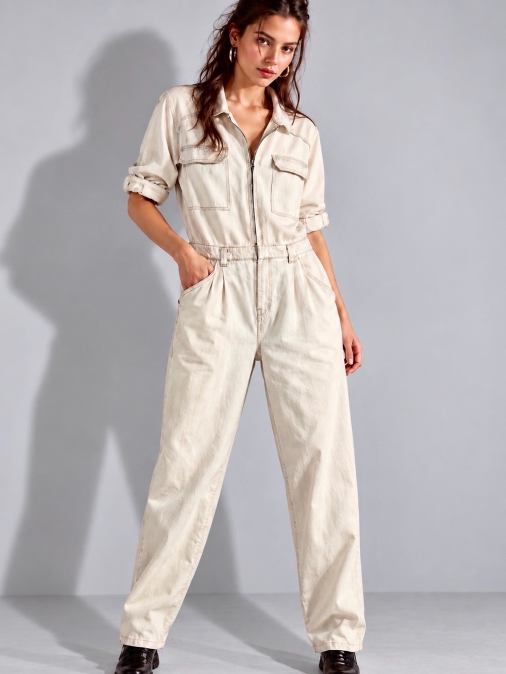 Free People WE THE FREE Sammie Denim Utility Coverall Jumpsuit Size M